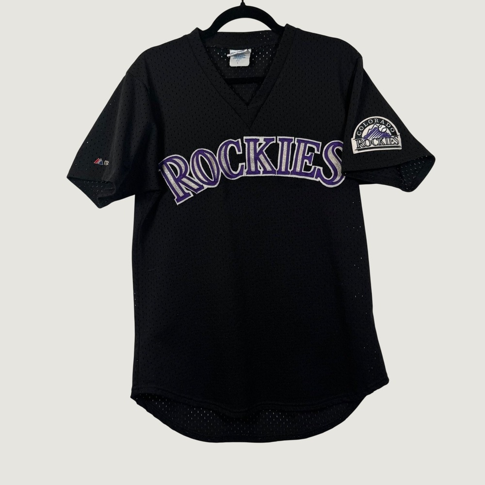 Vintage Majestic Colorado Rockies MLB Baseball Jersey Black Mesh Mens Large
